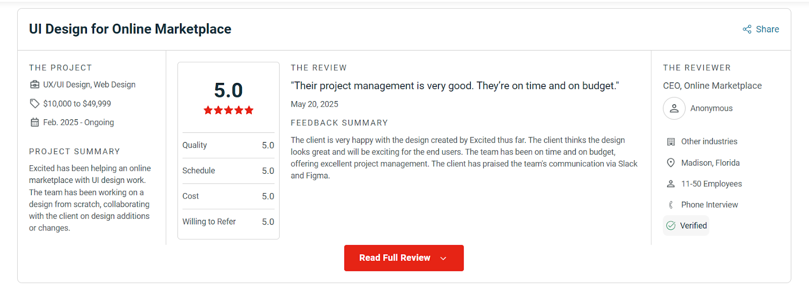 Excited UX Research Agency - Rating